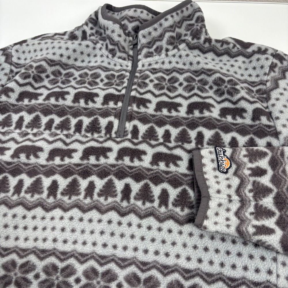 Chubbies Mens XL Gray Bear Fair Isle Fleece Quarter Zip Pullover Outdoor Preppy